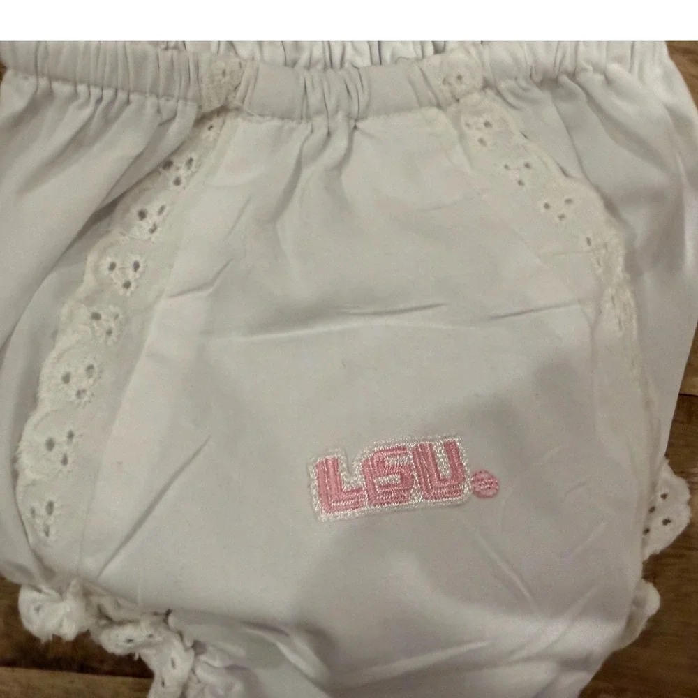 Creative Knitwear LSU Tigers Baby Bloomers White Eyelet Lace